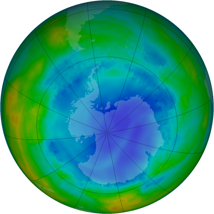 Antarctic ozone map for 03 August 2003
